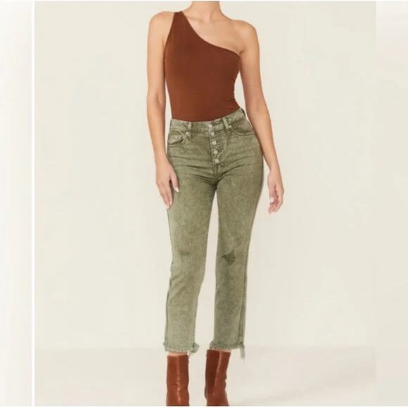 Seven for all mankind green distressed high waist cropped freyed jeans 26 - Picture 1 of 10